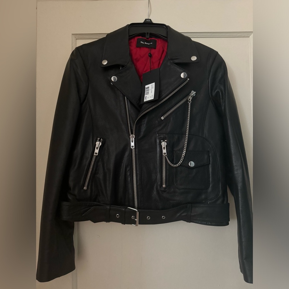 NWT The Kooples Black Leather Biker Jacket